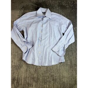 SPG Basic Shirt Mens Large Blue Cotton Grid Shirttail Hem Office Button Down